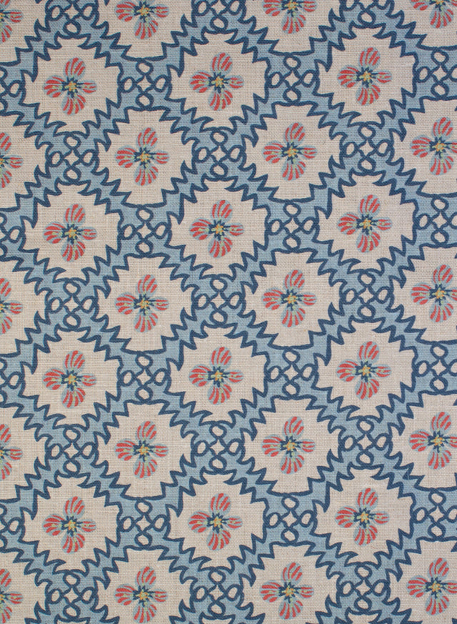 Paloma Blue on Red Fabric