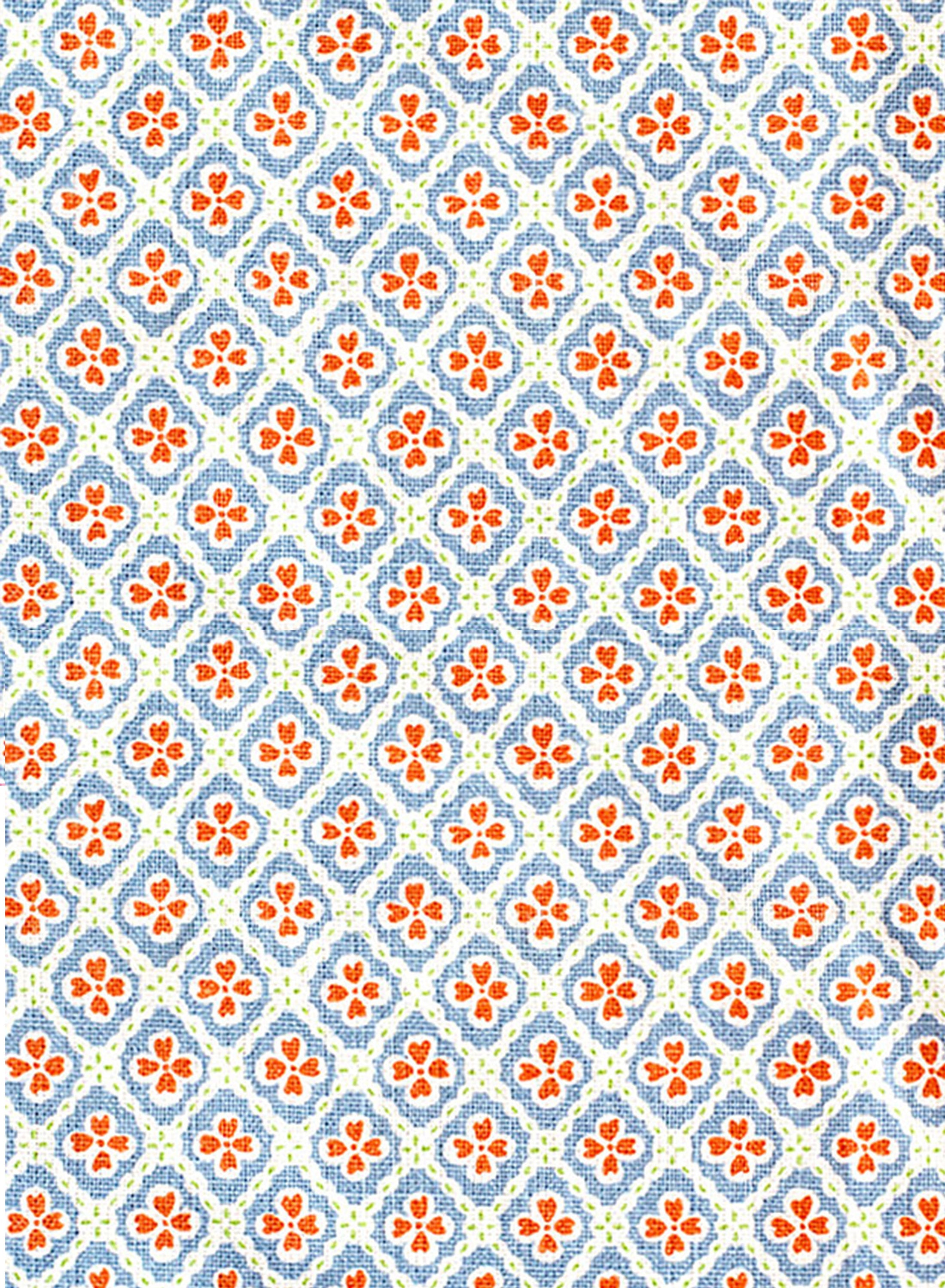 Paniola Multi Light Blue, Pumpkin and Light Green Fabric - Custom-order Only