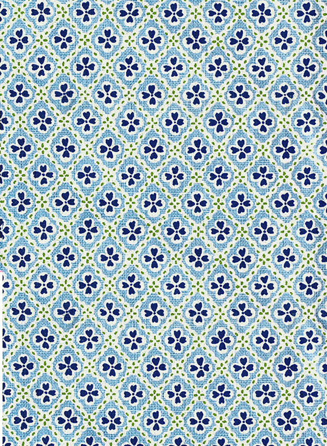 Paniola Multi Light Blue, Navy and Dark Green Fabric