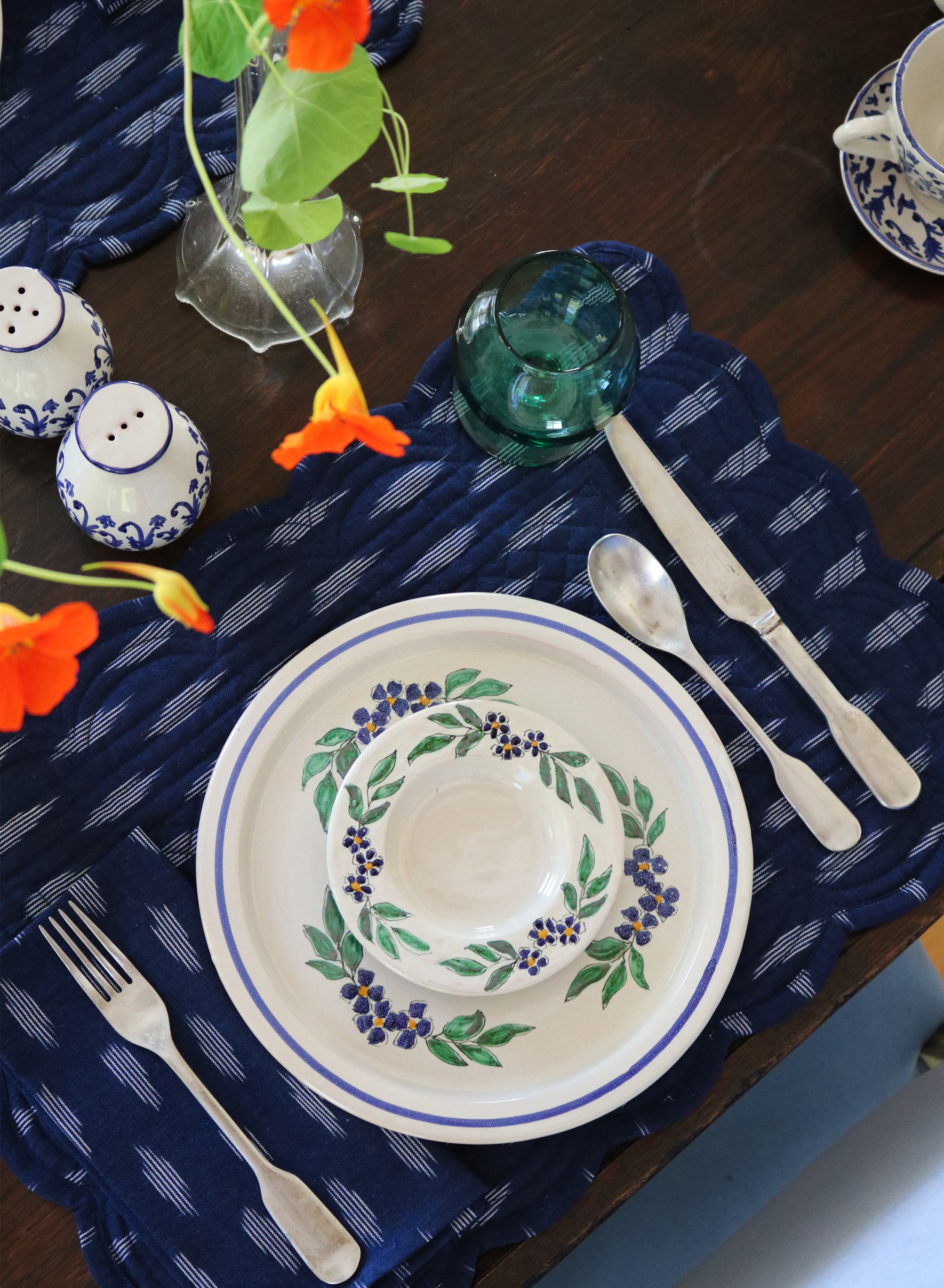 Hand-Painted Floral Motif Salad Bowl