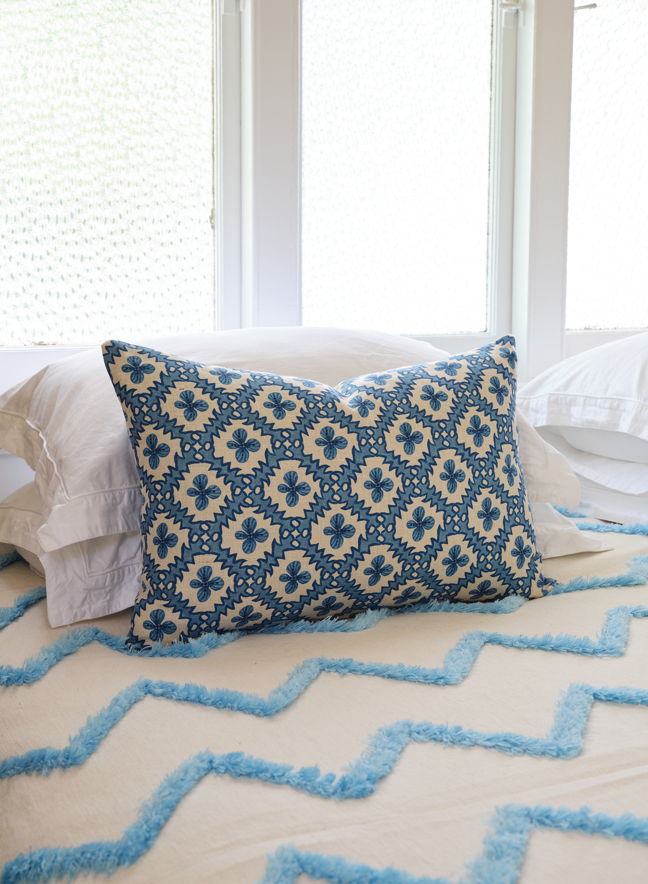Aqua Fringed Zig Zag Bedspread
