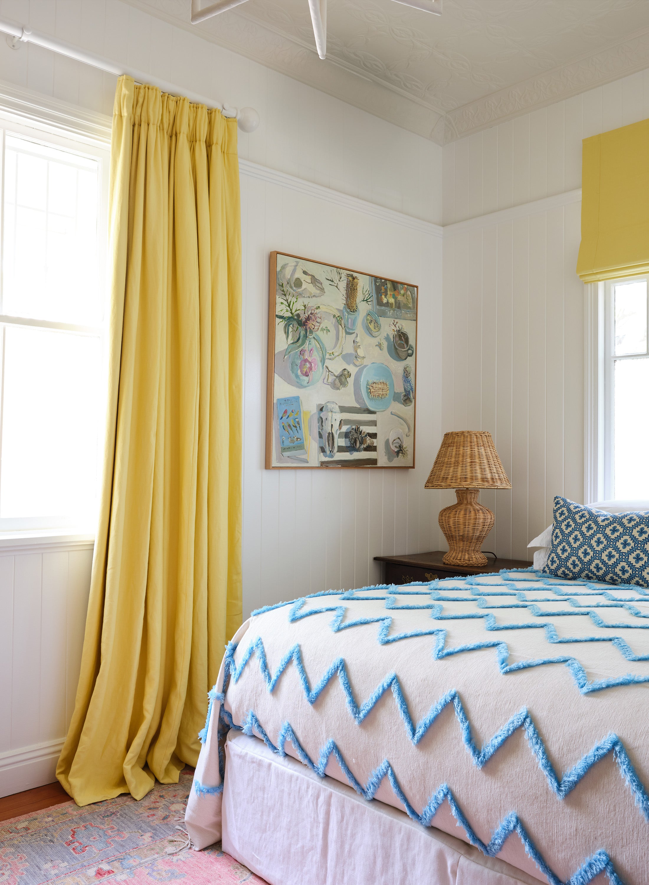 Aqua Fringed Zig Zag Bedspread