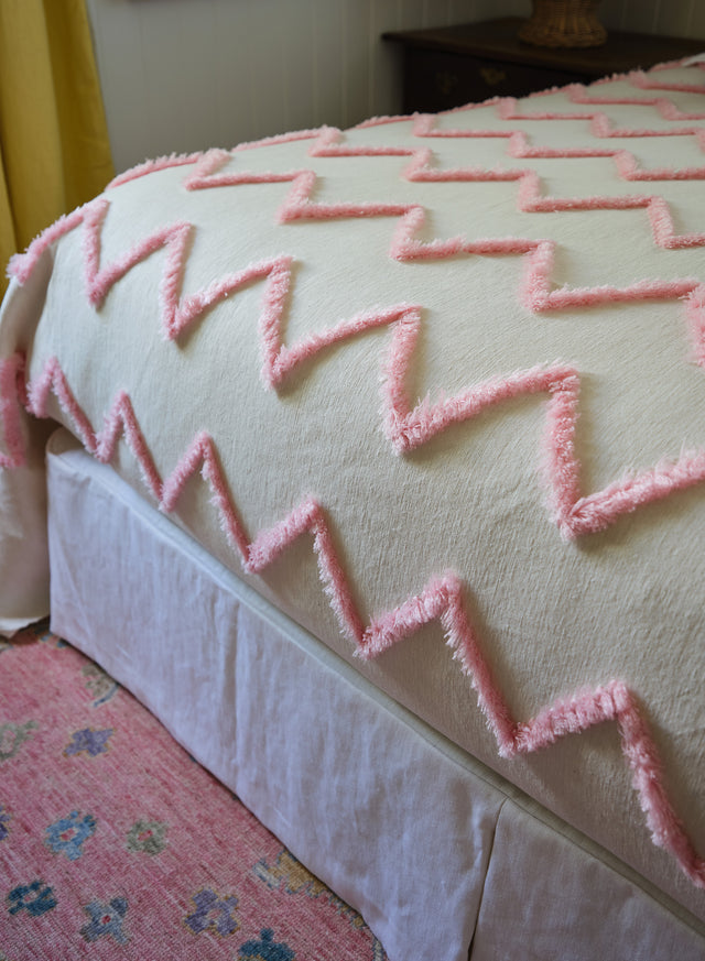 Pink Fringed Zig Zag Bedspread