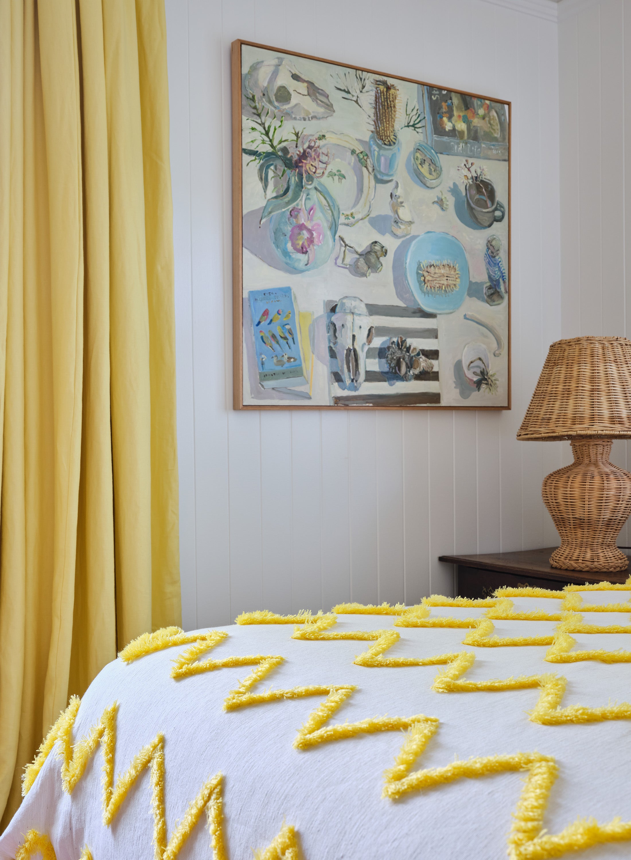 Yellow Fringed Zig Zag Bedspread