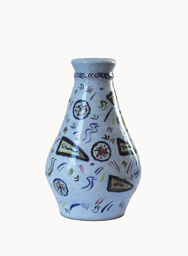 Blue Glazed Ceramic Abstract Vase