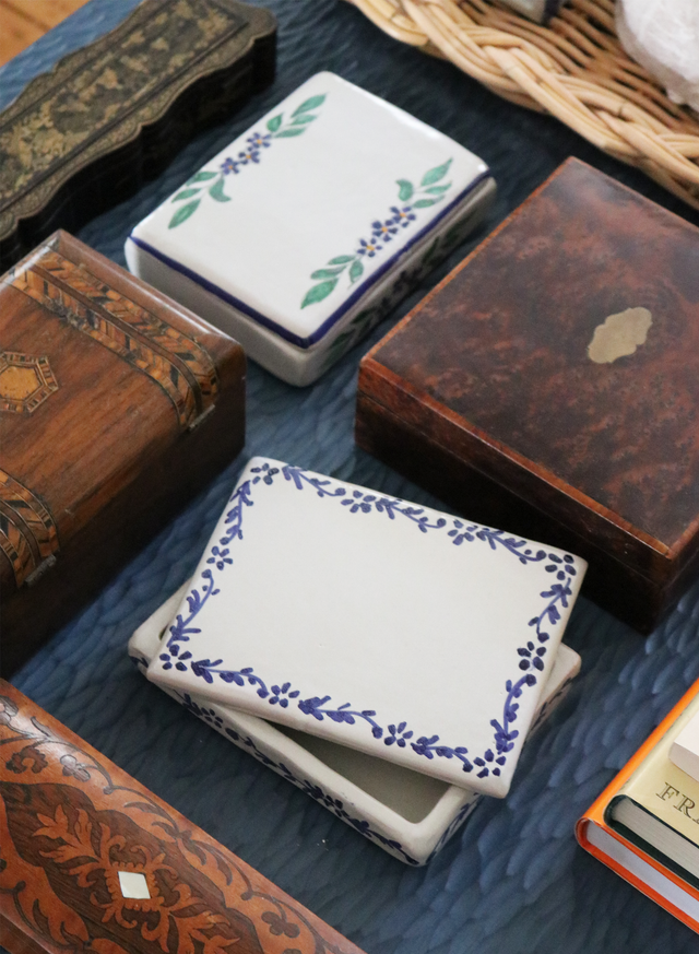 Hand-Painted Blue and White Floral Ceramic Box