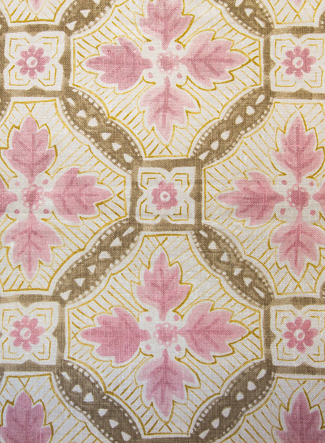 Camona Pink, Taupe and Mustard Fabric Sample