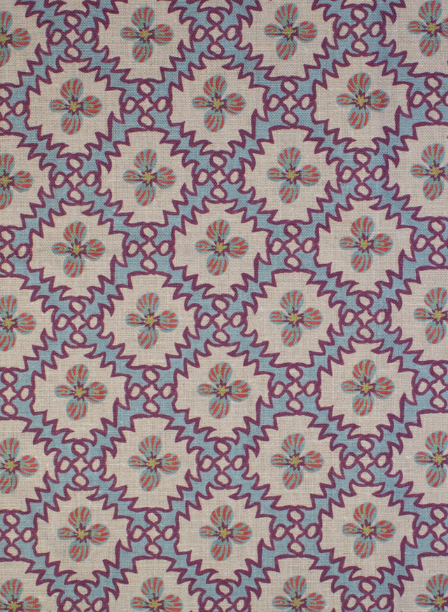 Paloma Plum on Blue Fabric