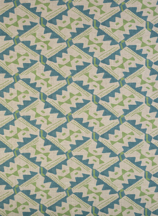 Safi Green on Blue Fabric
