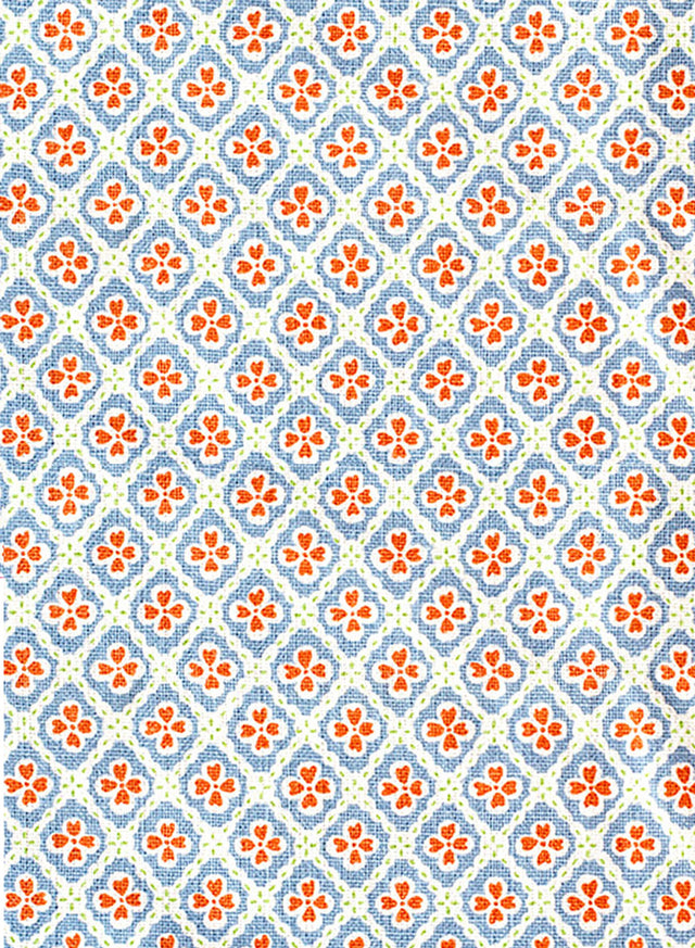 Paniola Multi Light Blue, Pumpkin and Light Green Fabric - Custom-order Only