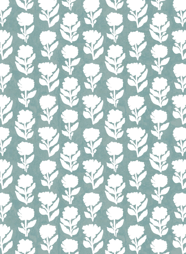 Marigold Solid Teal Wallpaper Sample