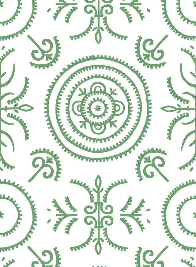 Round and Round the Garden Green Wallpaper Sample
