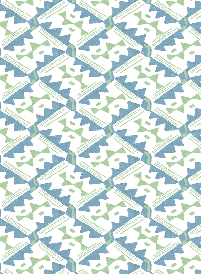 Safi Green on Blue Wallpaper by the Roll