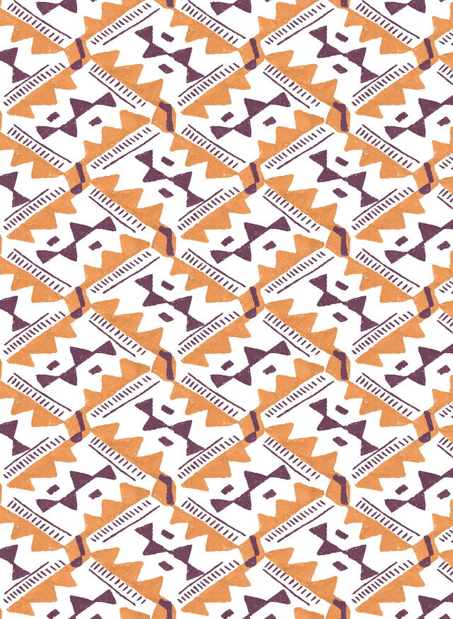 Safi Plum on Orange Wallpaper by the Roll